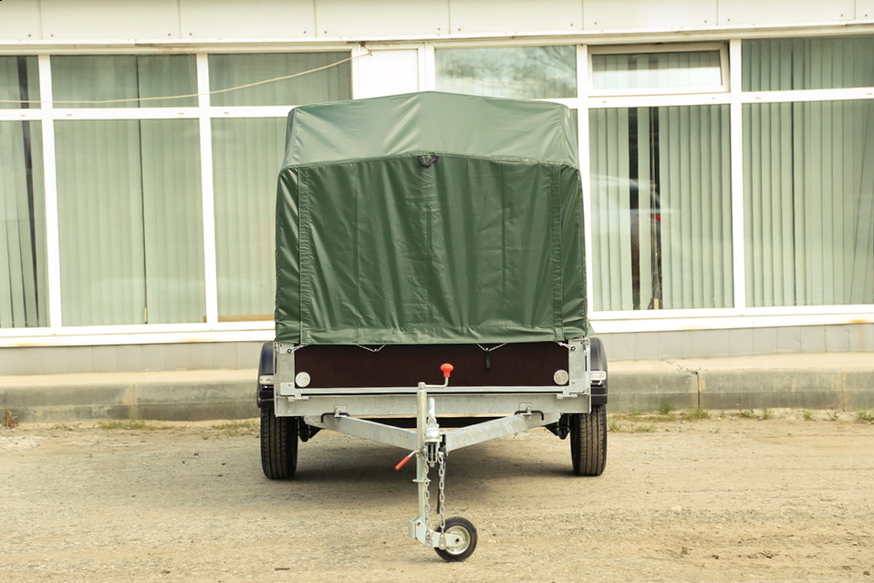 картинка Прицеп "Атлет" опорное колесо-автомат, колеса 15", рессорно-амортизаторная подвеска, тент серый
