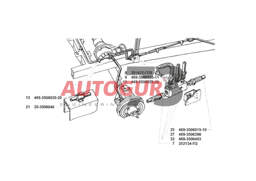 картинка Трубка тормозная УАЗ 469, 3151 от центрального соединителя к регулятору давления 806 мм
