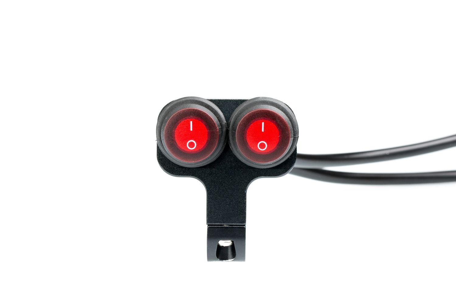 картинка Выключатель влагозащищенный 2220, двухкнопочный, красные кнопки, корпус черный, под трубу D22мм