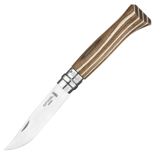 картинка Нож Opinel №08, нержавеющая сталь, ручка из березы, коричневая  ручка, 002388