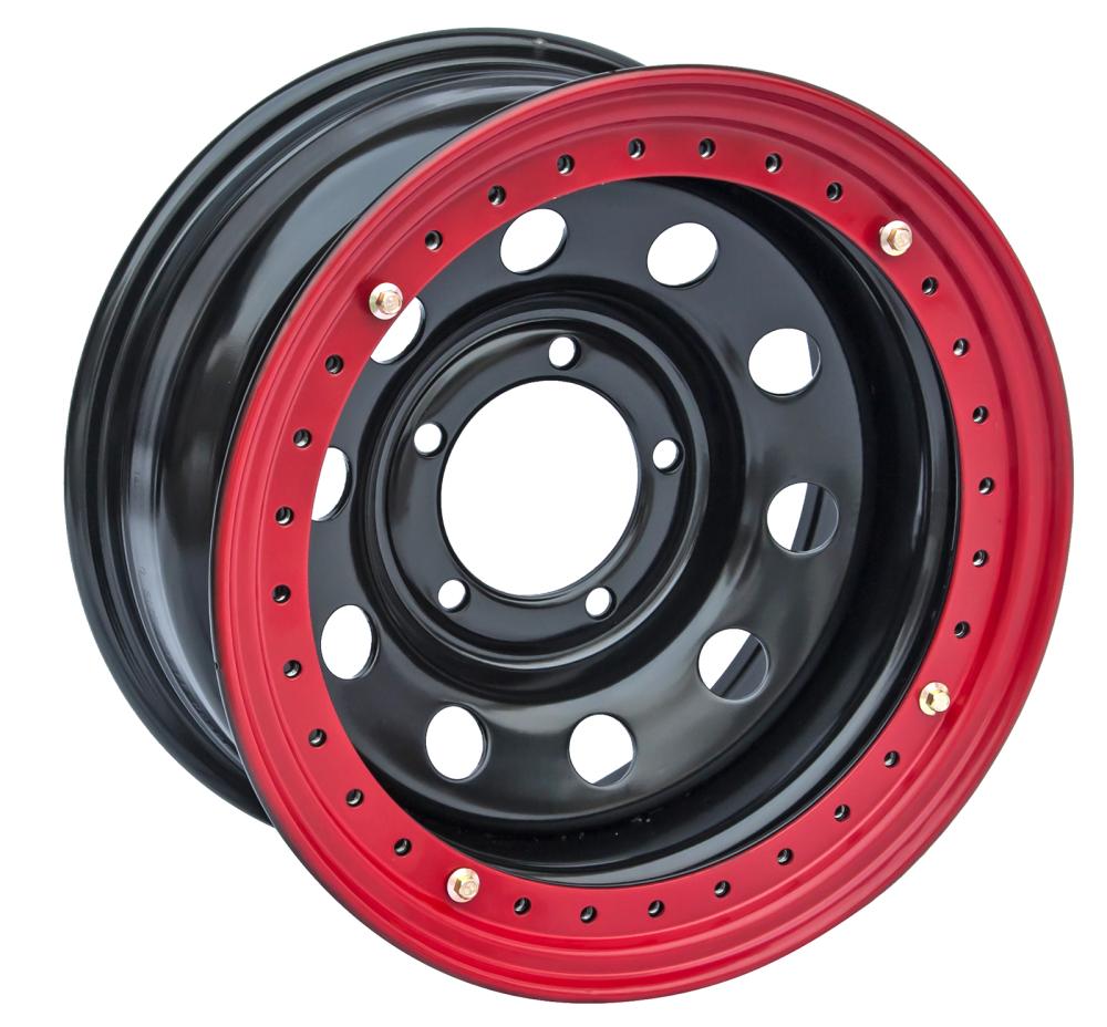 картинка Диск OFF-ROAD Wheels УАЗ стальной черный 5x139.7 10x15 ET-44 d110 с бедлоком (красный)