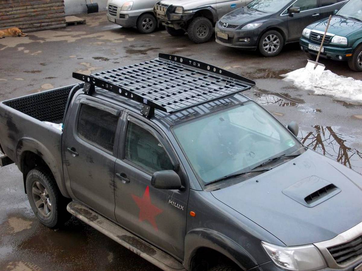 картинка Багажник KDT силовой 4-опорный алюминиевый для Toyota Hilux с боковыми бортами 1.55x1.25м