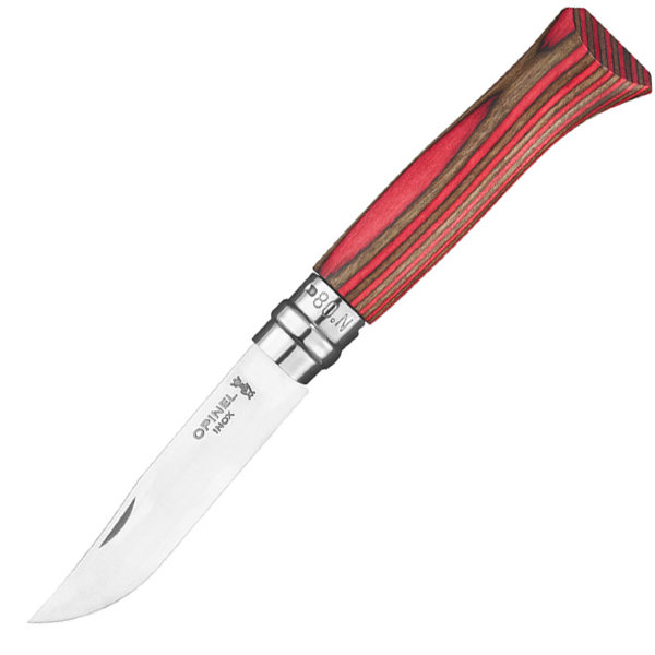 картинка Нож Opinel №08, нержавеющая сталь, ручка из березы, красная  ручка, 002390