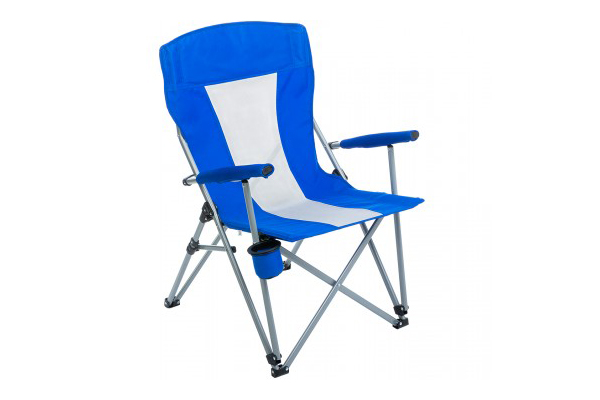 картинка Кресло PREMIER складное, твердые тканевые подлокотники (синий/белый), нагрузка 140 кг