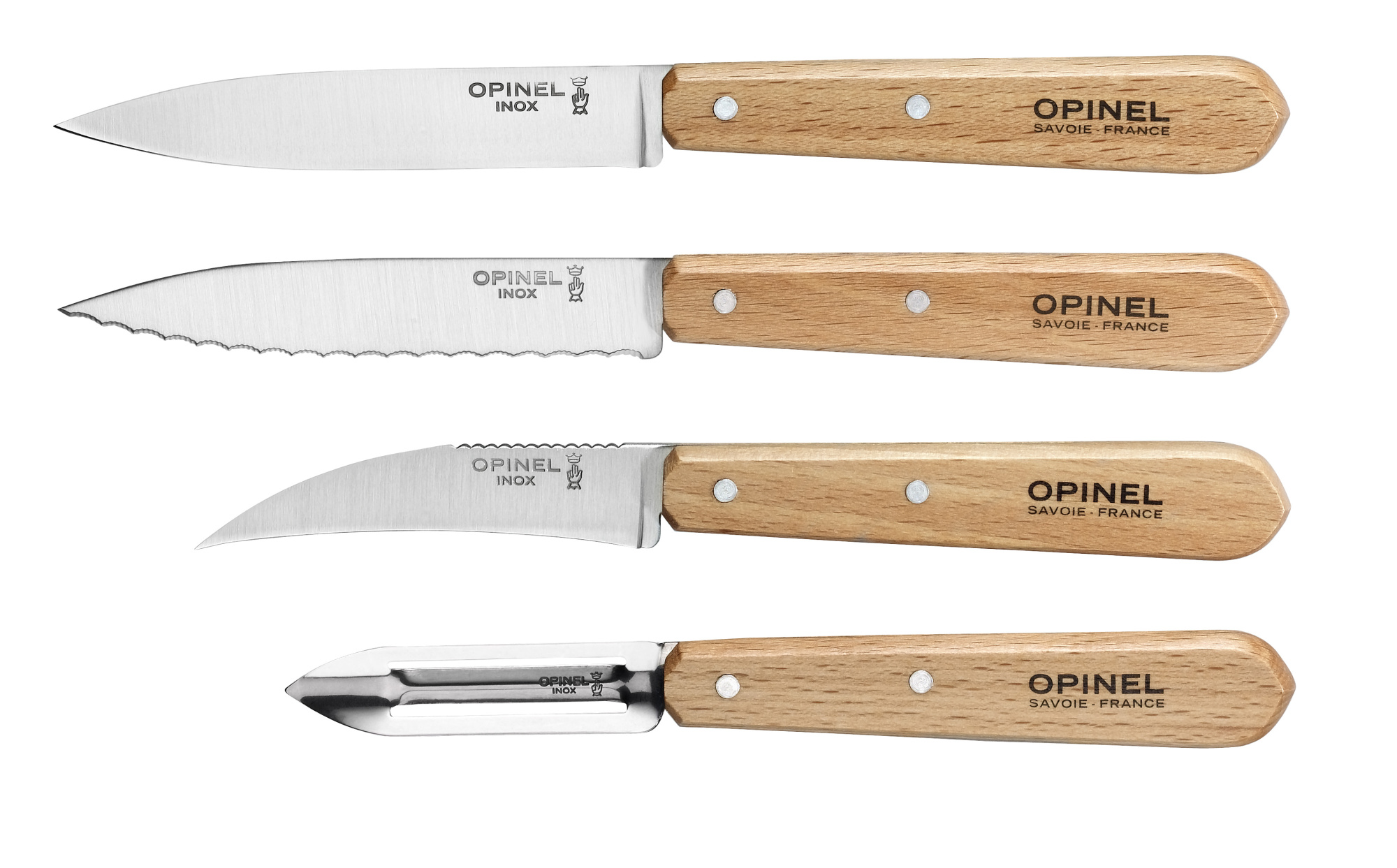 картинка Набор ножей Opinel "Les Essentiels", нержавеющая сталь, рукоять бук( 4 шт./уп.), 001300