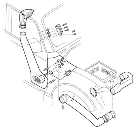 картинка Шноркель Mitsubishi Pajero 3  c 5/00 по 12/06 с моторами 6G74 и 4M41-T