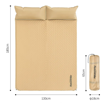 картинка Коврик самонадувающийся Naturehike двойной, с подушками, 185х130х2,5 см, песочный