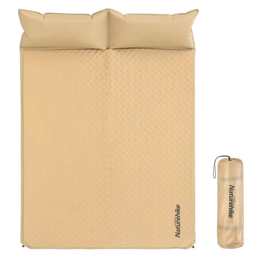 картинка Коврик самонадувающийся Naturehike двойной, с подушками, 185х130х2,5 см, песочный