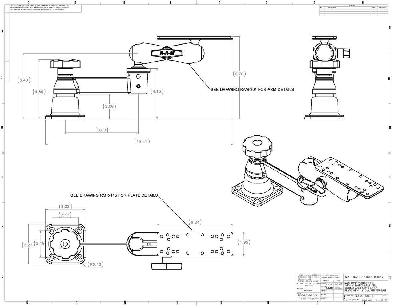картинка Крепление RAM® для эхолотов, муфта 140 мм, прямоугольная площадка, шары 38 мм (1,5") 
