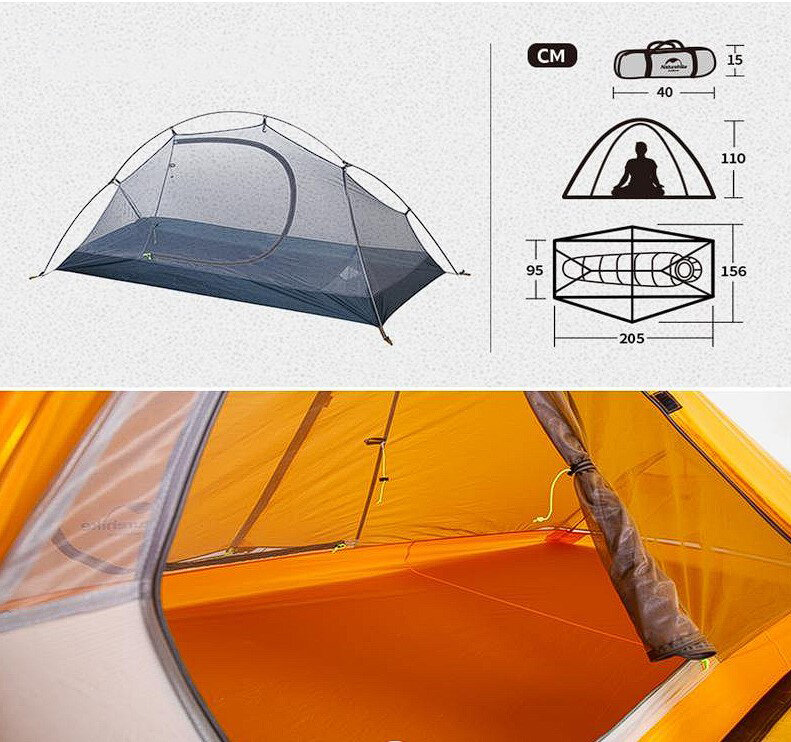 картинка Палатка одноместная Naturehike сверхлегкая + коврик NH18A095-D, оранжевая, 6927595701836
