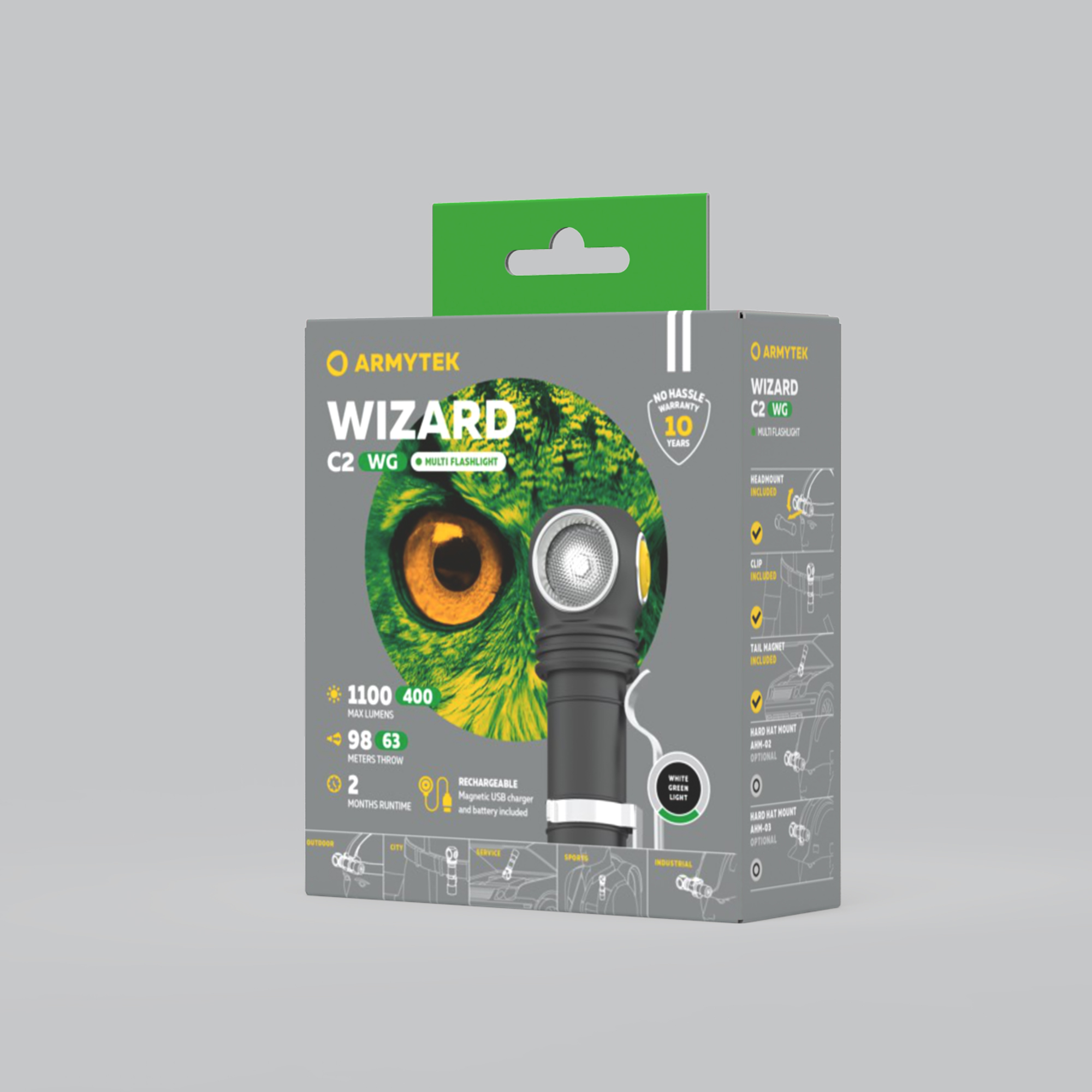 картинка Фонарь налобный Armytek Wizard C2 WG Magnet USB White