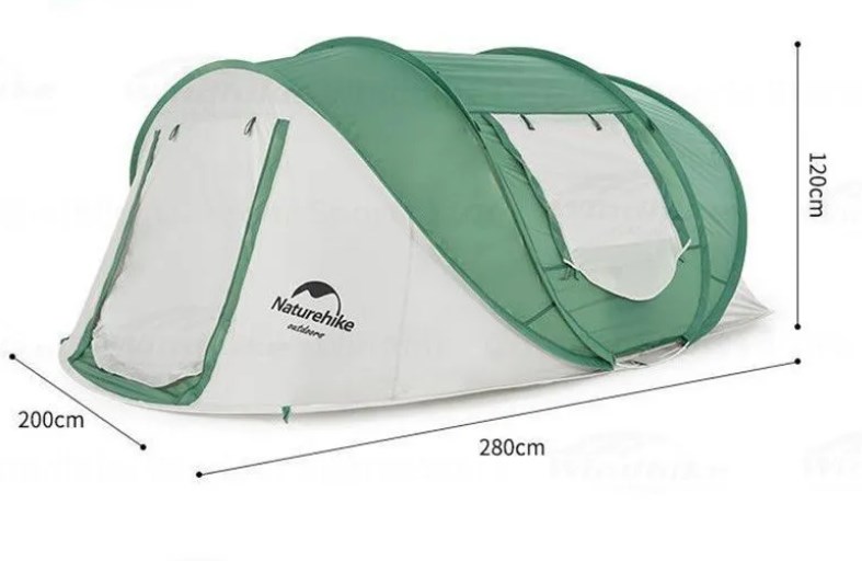 картинка Палатка Naturehike, 4-местная, быстросборная, каркас фиберглас, серо-зеленая