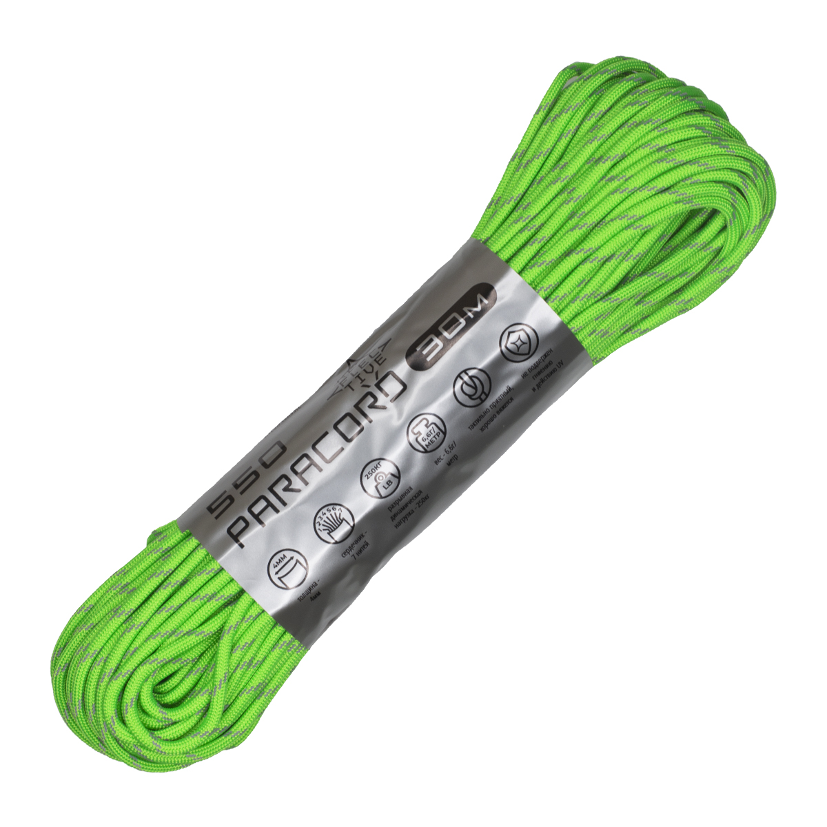 картинка Паракорд 550 CORD nylon 30м световозвращающий (neon green)