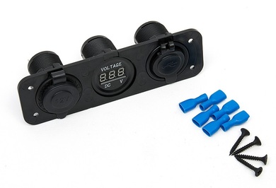 картинка Панель гнезд питания 12V и USB и вольтметр (голубой)