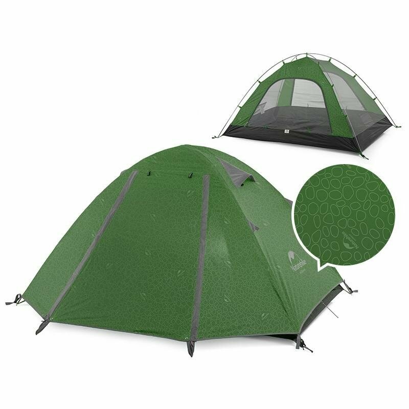 картинка Палатка Naturehike P-Series NH18Z033-P 210T65D трехместная, темно-зеленая, 6927595762639
