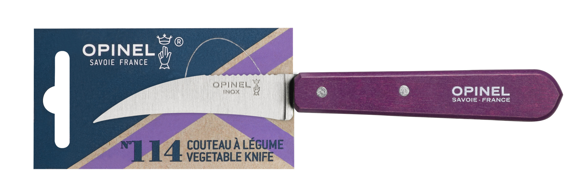 картинка Нож для чистки овощей Opinel №114, деревянная рукоять, нержавеющая сталь, сливовый, блистер, 001924