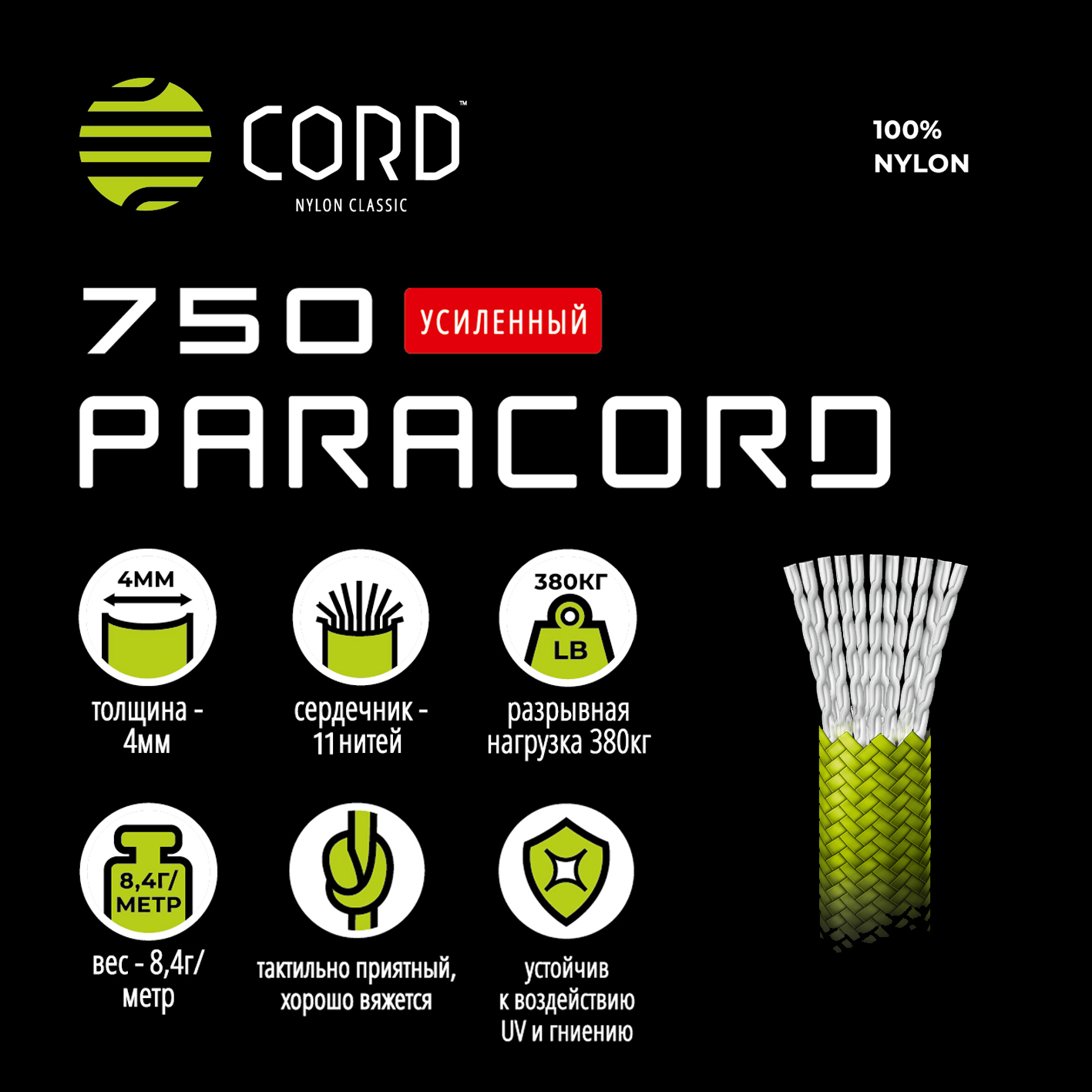 картинка Паракорд 750 CORD nylon 10м (steel gray)