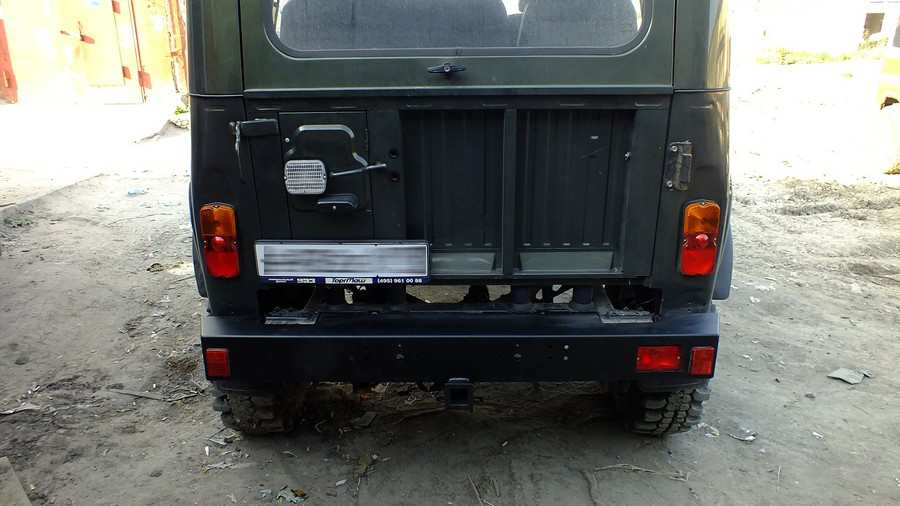 картинка Кит-набор для самостоятельной сварки и окраски "Бампер "Т-34" задний усиленный на УАЗ Hunter, в квадратом под фаркоп, сталь 3 мм СП-02