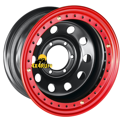картинка Диск Off-Road Wheels 8x16/6x139,7 ET-19 D110 Тойота Ниссан черный с бедлоком (красный)