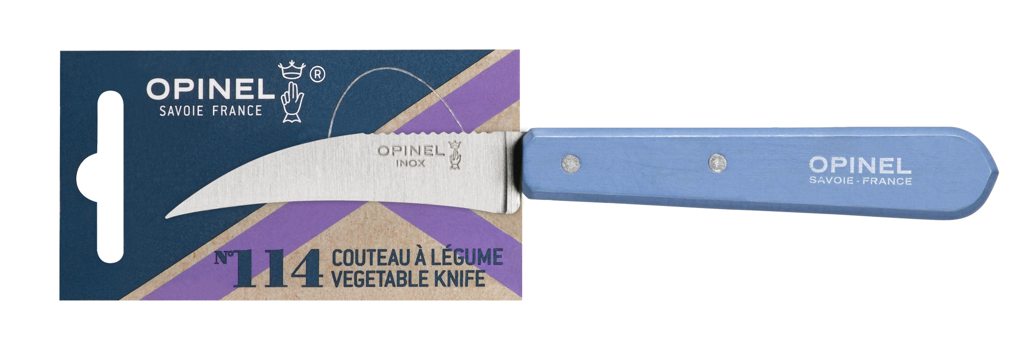 картинка Нож для чистки овощей Opinel №114, деревянная рукоять, нержавеющая сталь, синий, блистер, 001927