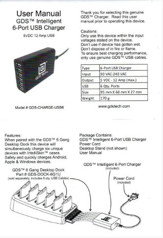 картинка Зарядное устройство сетевое RAM® GDS®, 100-240V, 2,4A*6 USB, 5/9/12 В, 60 Вт