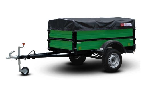 картинка Прицеп "Крепыш СВ" 821303, зеленый, надставные борта, удлинитель дышла, опорное колесо, колеса 13", тент 0,6 черный