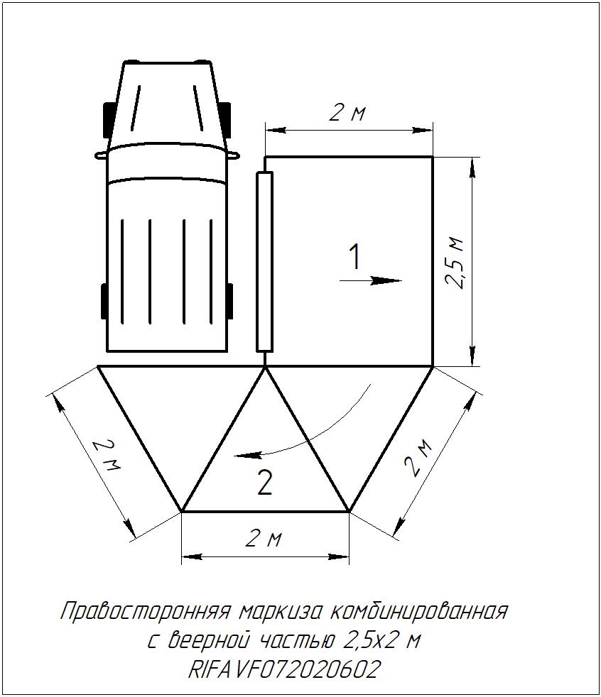 картинка Маркиза автомобильная РИФ комбинированная (прямоугольная с веерной частью) 2,5х2,0 м (правая)