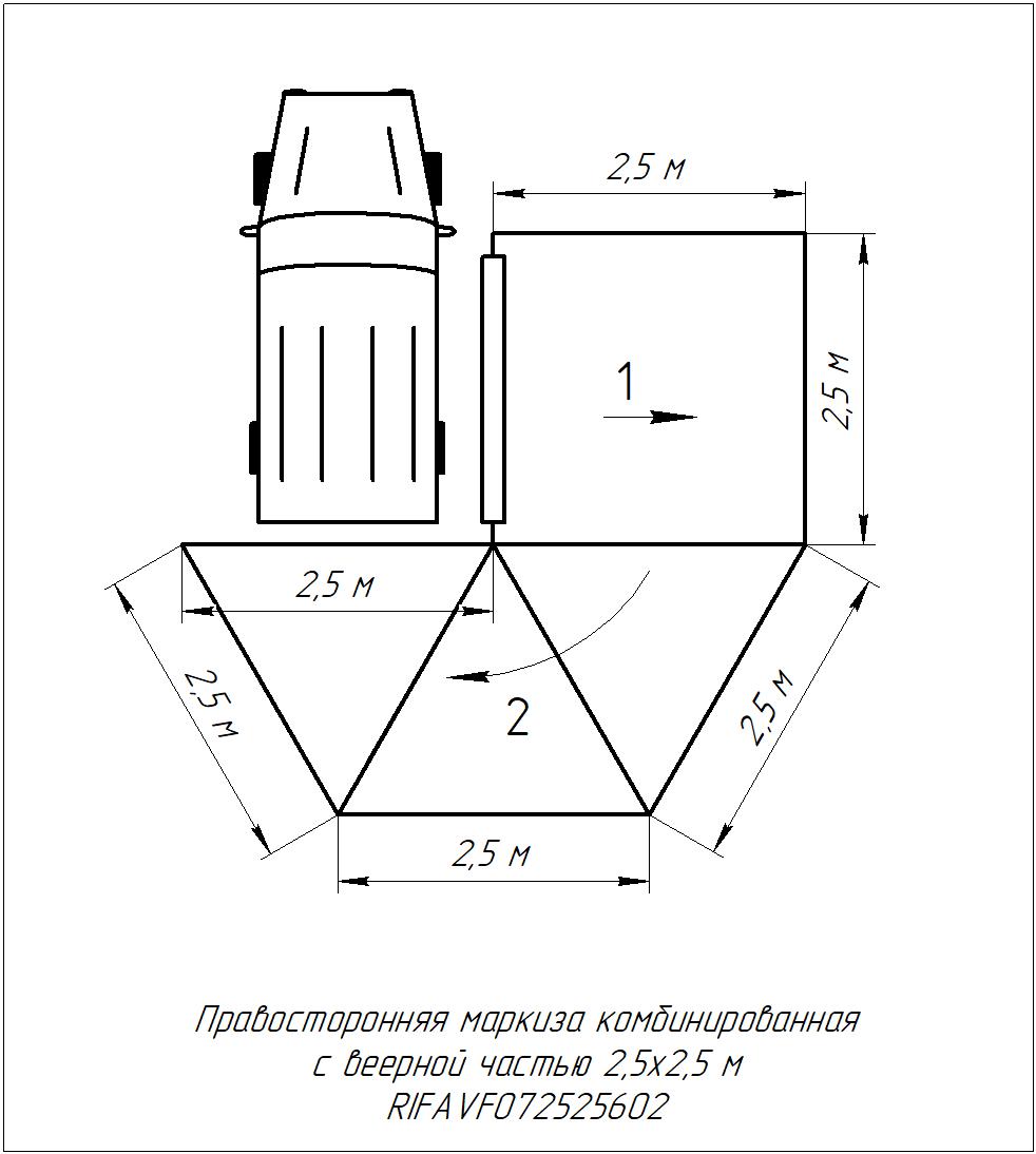 картинка Маркиза автомобильная РИФ комбинированная (прямоугольная с веерной частью) 2,5 м (правая)