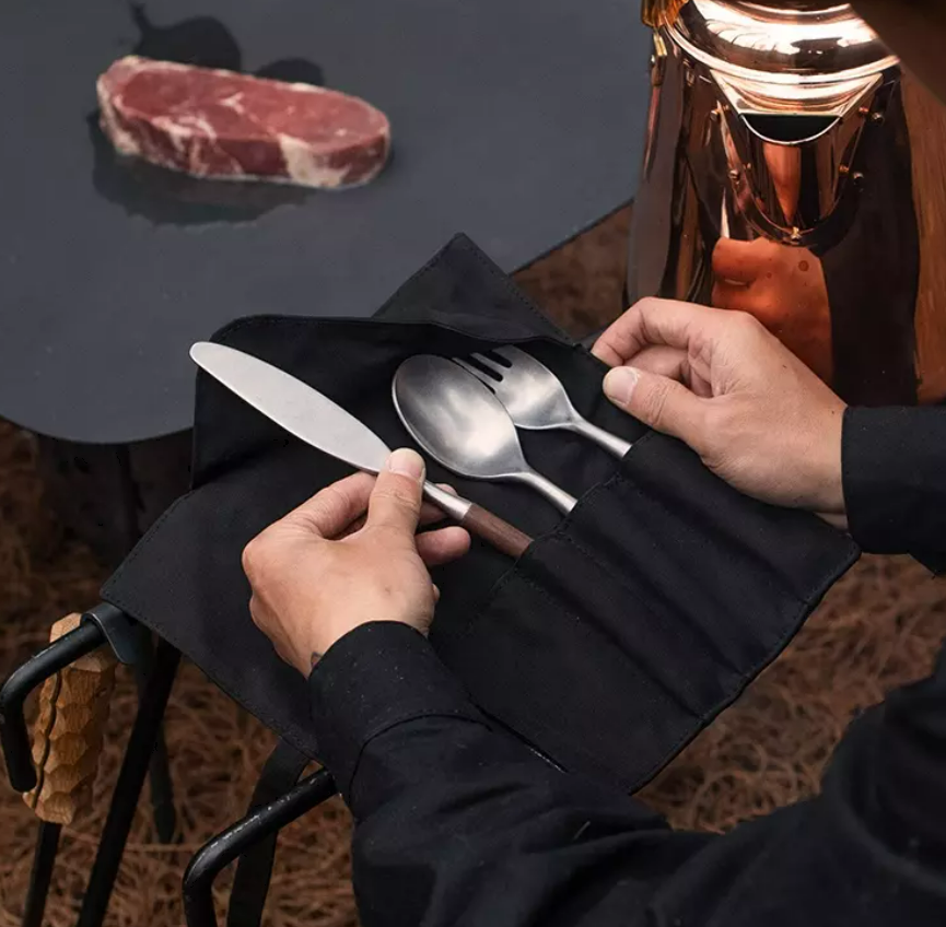 картинка Набор столовых приборов Naturehike 3 в 1 (нож, вилка, ложка), нержавеющая сталь, орех, в чехле