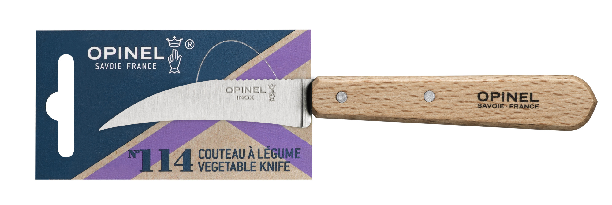 картинка Нож для чистки овощей Opinel №114, деревянная рукоять, нержавеющая сталь, блистер, 001923