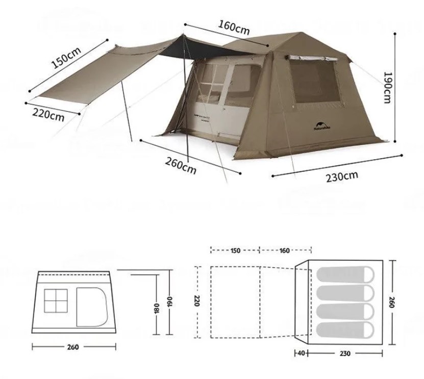 картинка Палатка Naturehike Village 6.0 II поколения 4-местная, коричневая